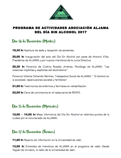 Día sin alcohol programa de actos de la Asociación Aljama
